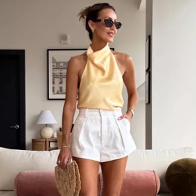 Women’s Halter Satin Backless Corset Top | Elegant Sexy Summer Tank Vest